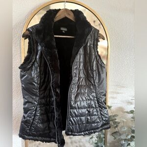 Nicole Miller Fur Lined Reversible Puffer Vest, Size M, Black